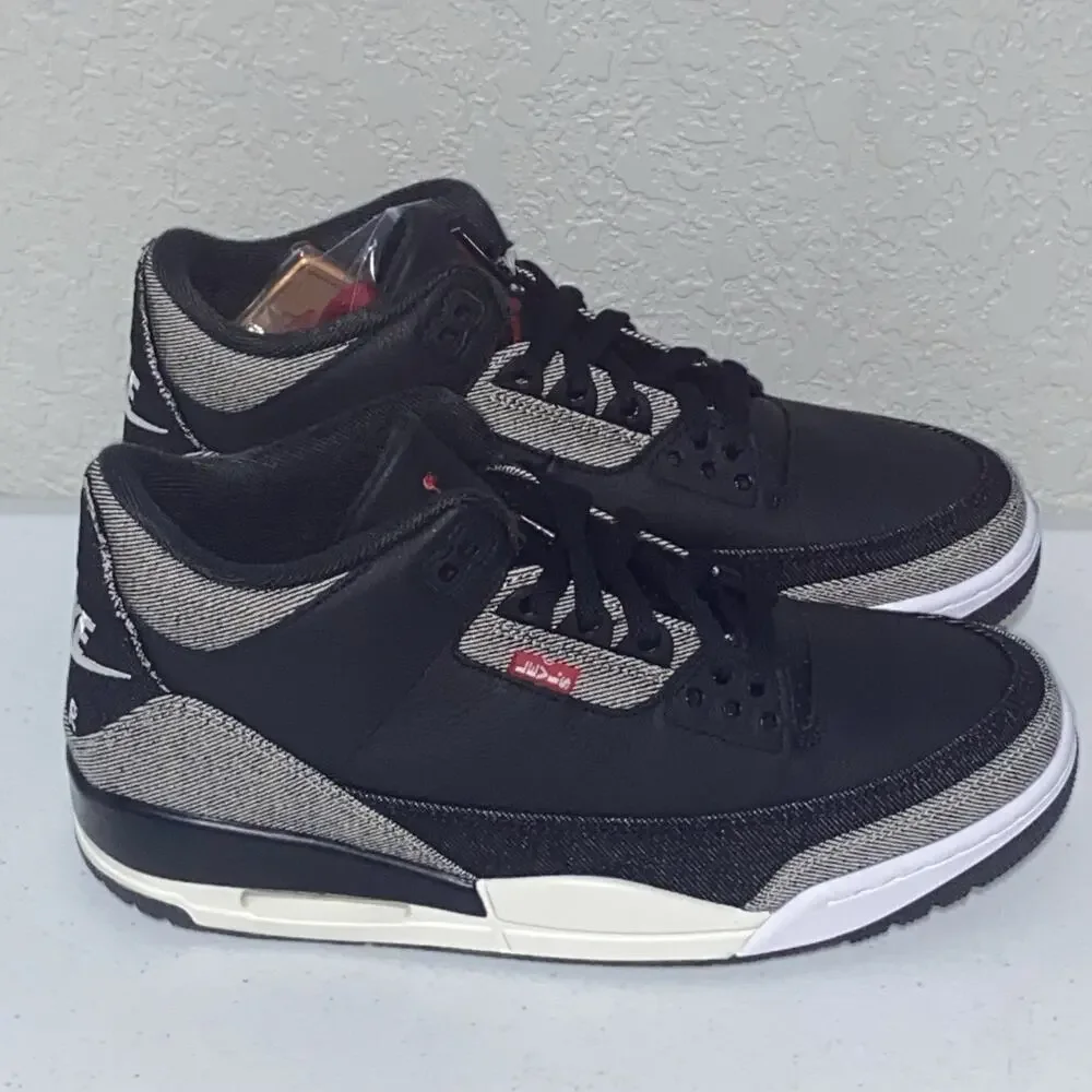Jordan 3 Retro Levis Black Denim Sneakers IR0914-400 Mens‎ Size 9